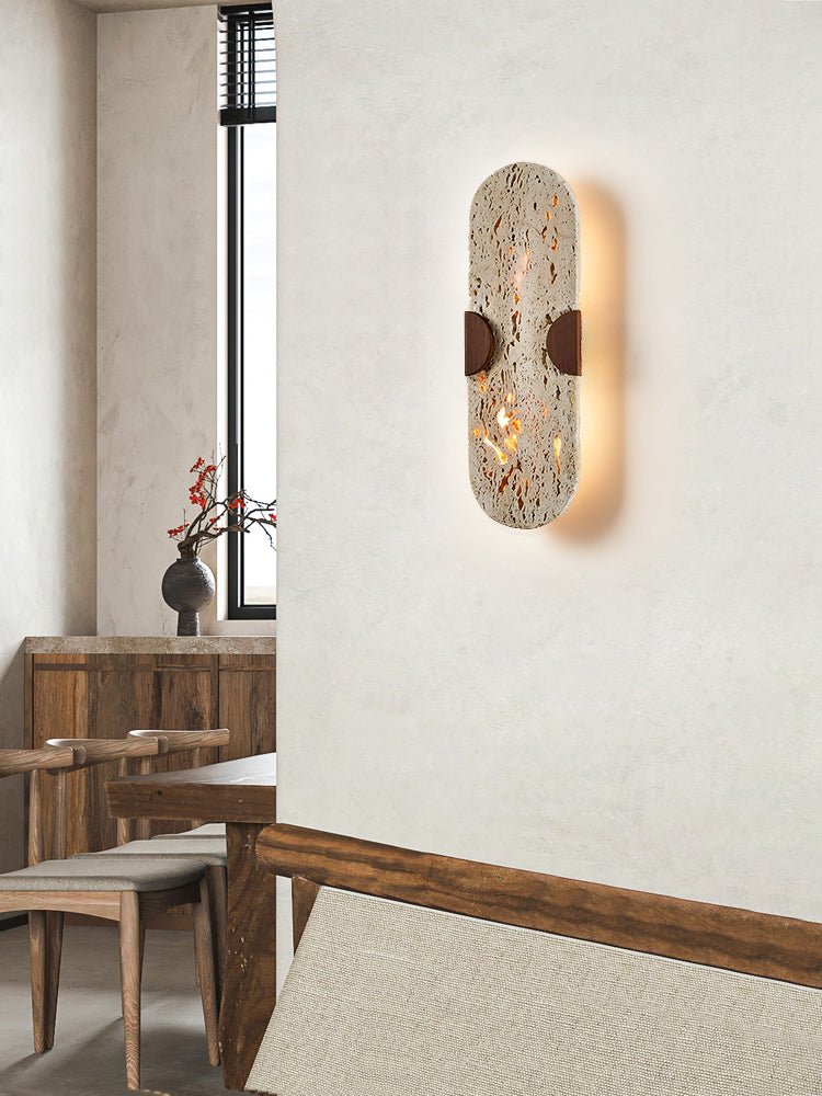 Applique murale moderne Tapio en Noyer et travertin jaune