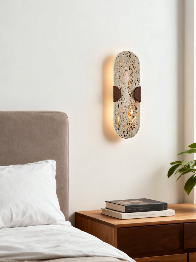 Applique murale moderne Tapio en Noyer et travertin jaune