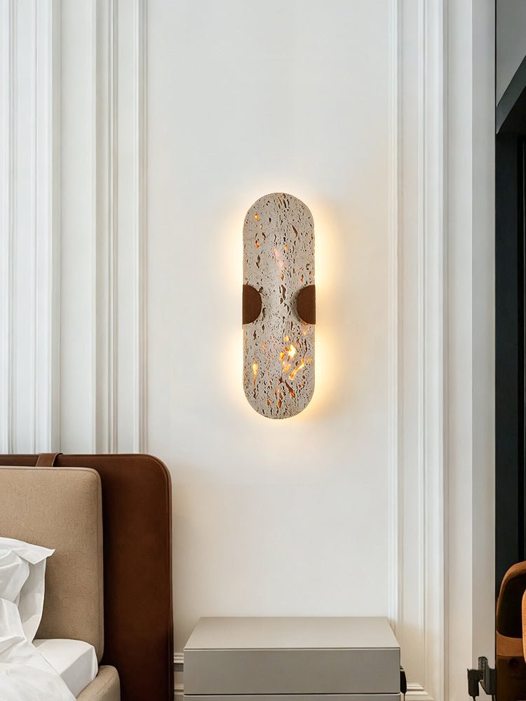 Applique murale moderne Tapio en Noyer et travertin jaune