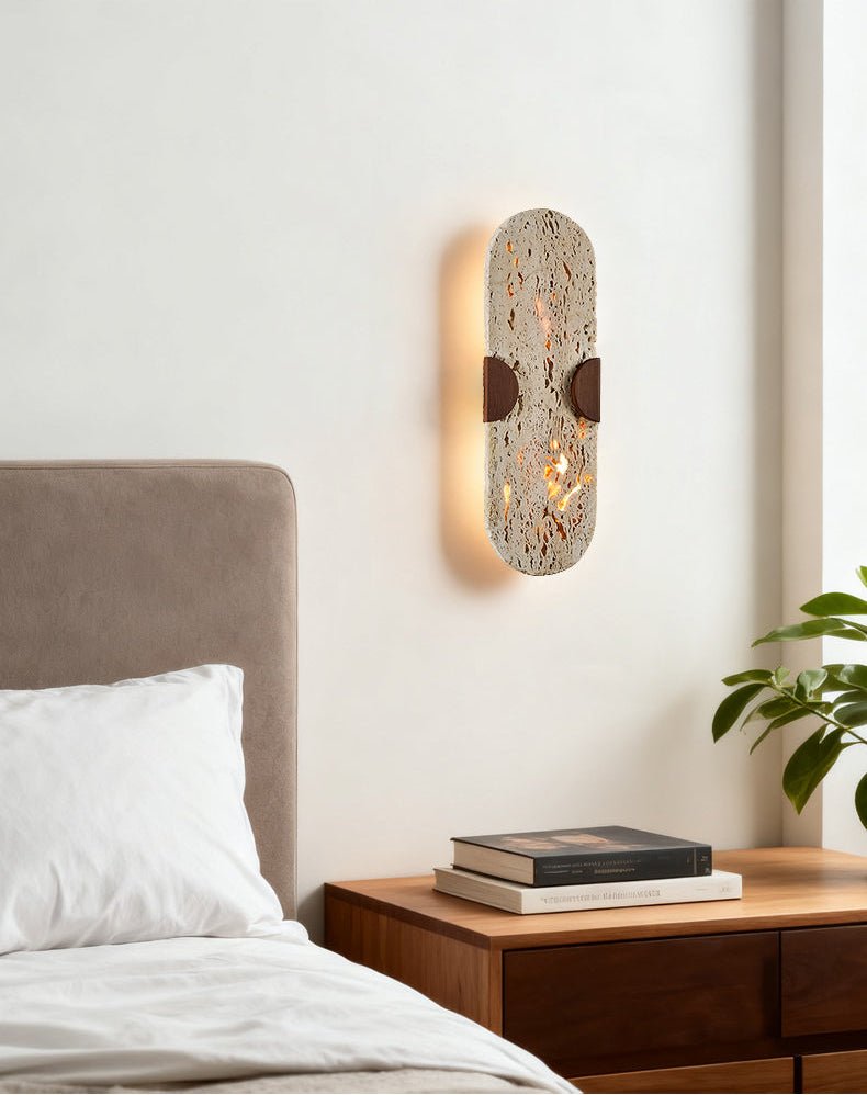 Applique murale moderne Tapio en Noyer et travertin jaune
