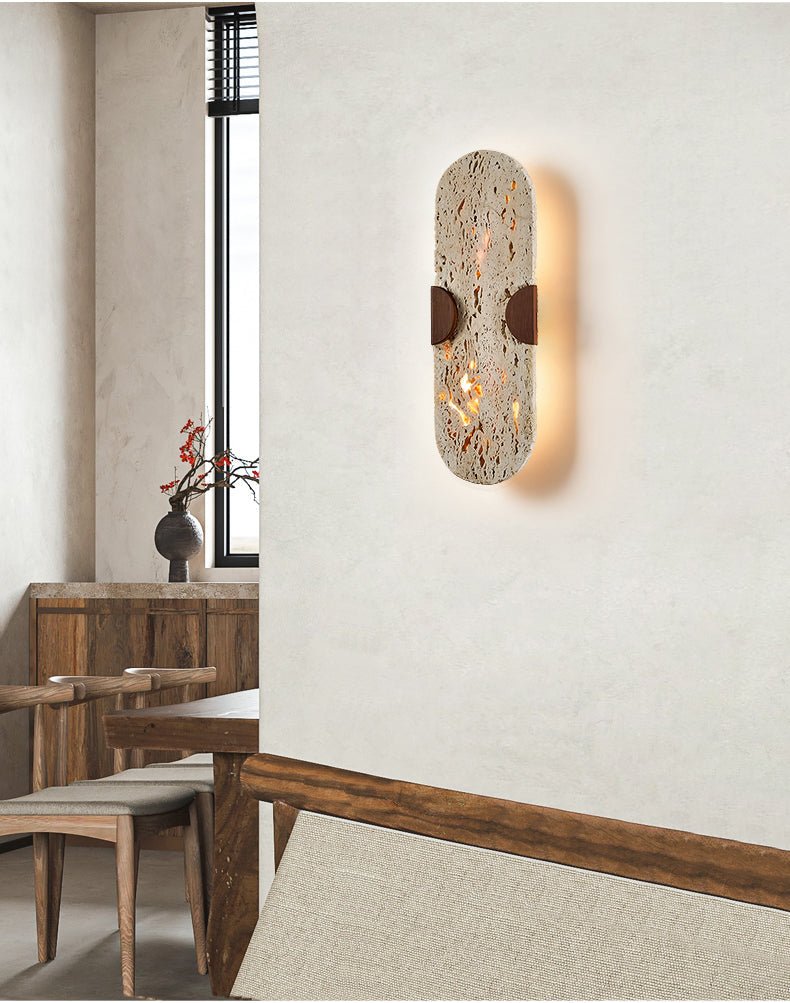 Applique murale moderne Tapio en Noyer et travertin jaune