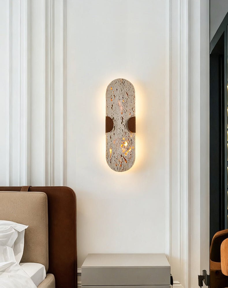 Applique murale moderne Tapio en Noyer et travertin jaune