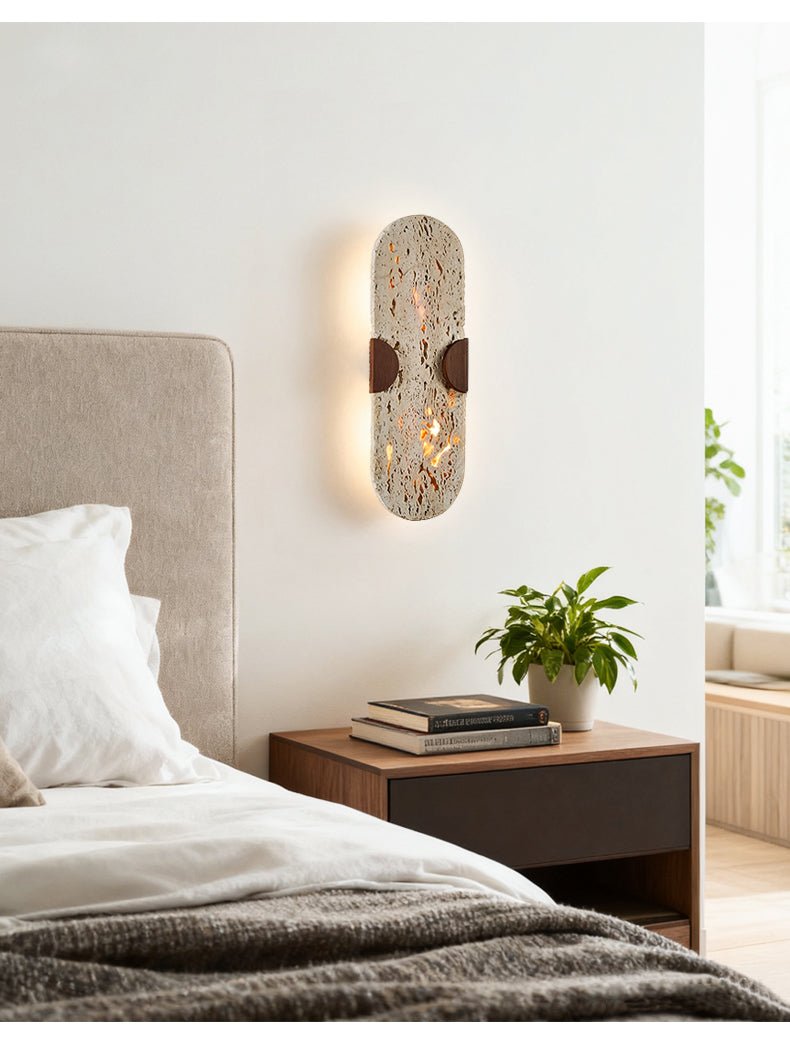 Applique murale moderne Tapio en Noyer et travertin jaune