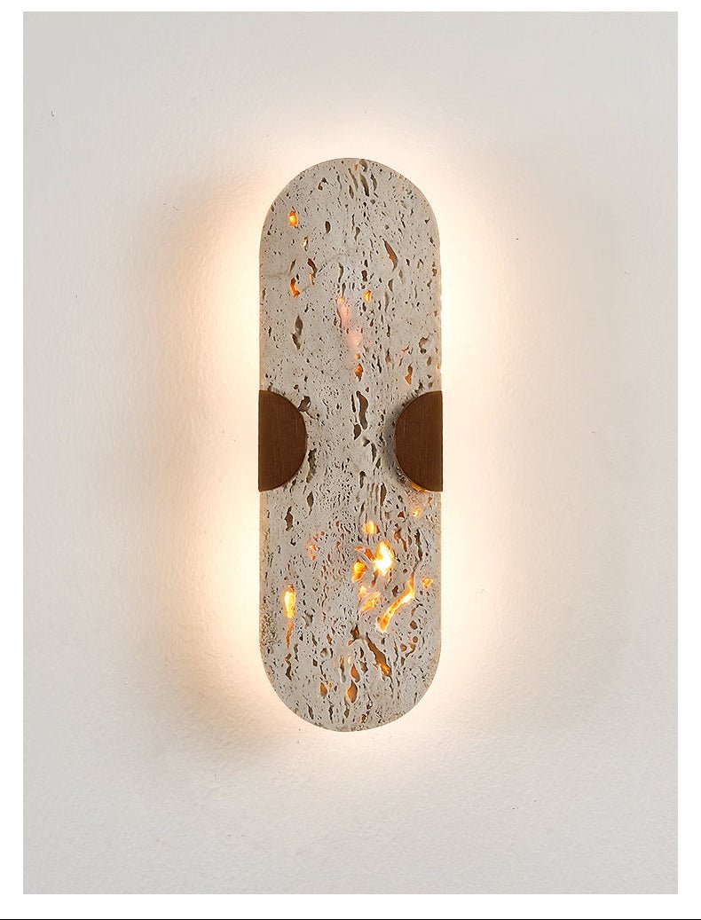 Applique murale moderne Tapio en Noyer et travertin jaune