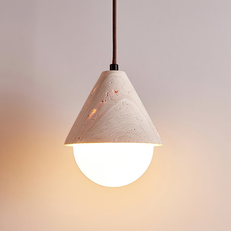 Suspension moderne Stephan en Travertin jaune et blanc