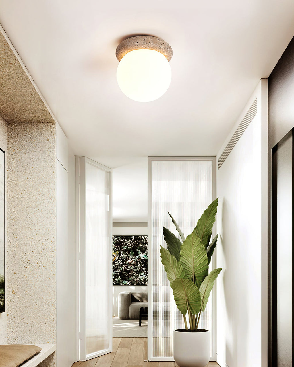 Plafonnier moderne Leaf en Travertin jaune et blanc
