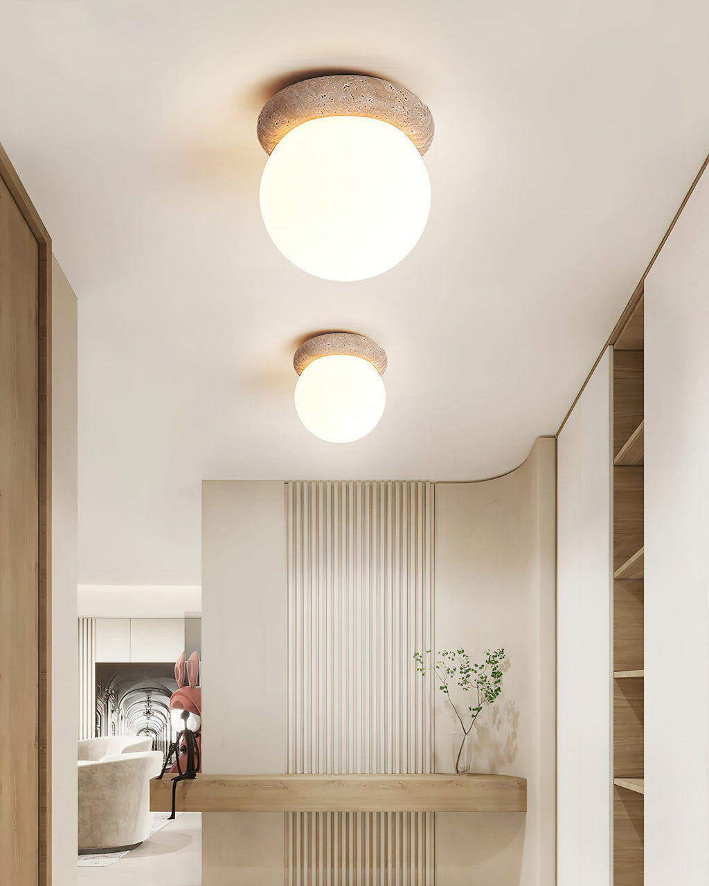 Plafonnier moderne Leaf en Travertin jaune et blanc