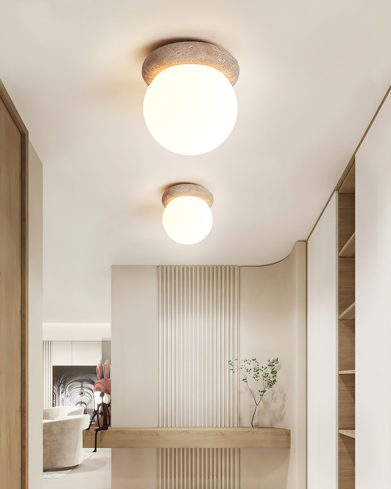 Plafonnier moderne Leaf en Travertin jaune et blanc
