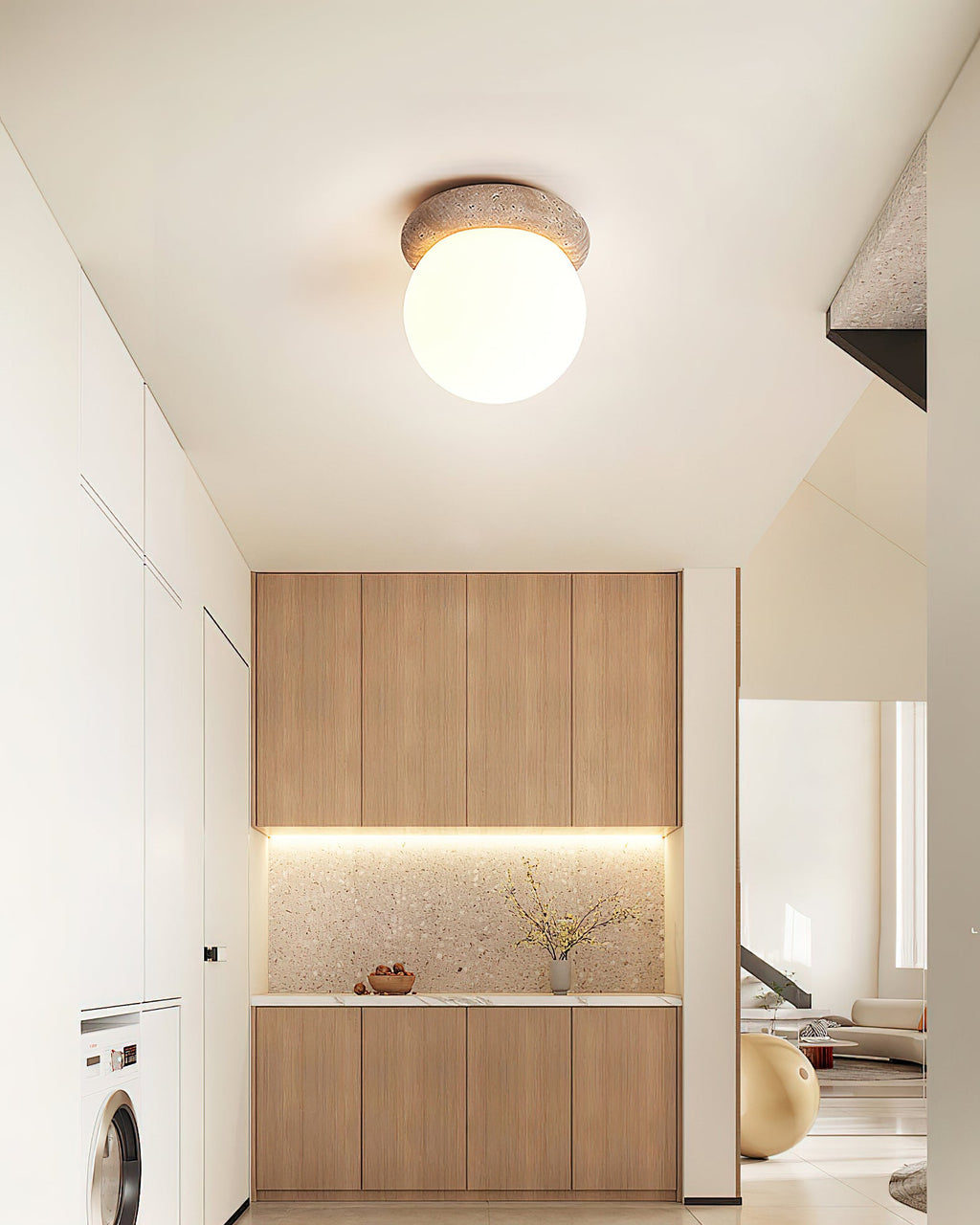 Plafonnier moderne Leaf en Travertin jaune et blanc