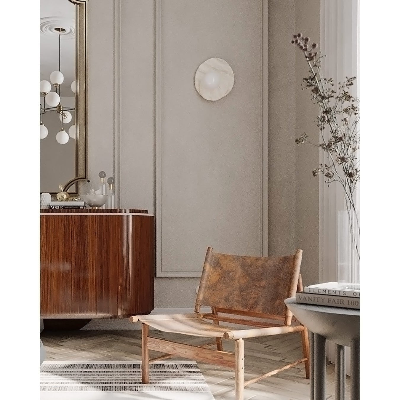 Applique murale moderne Hedvig en pierre, Albâtre Noir marbre