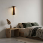 Applique murale moderne Winslow en Noyer bois et travertin jaune