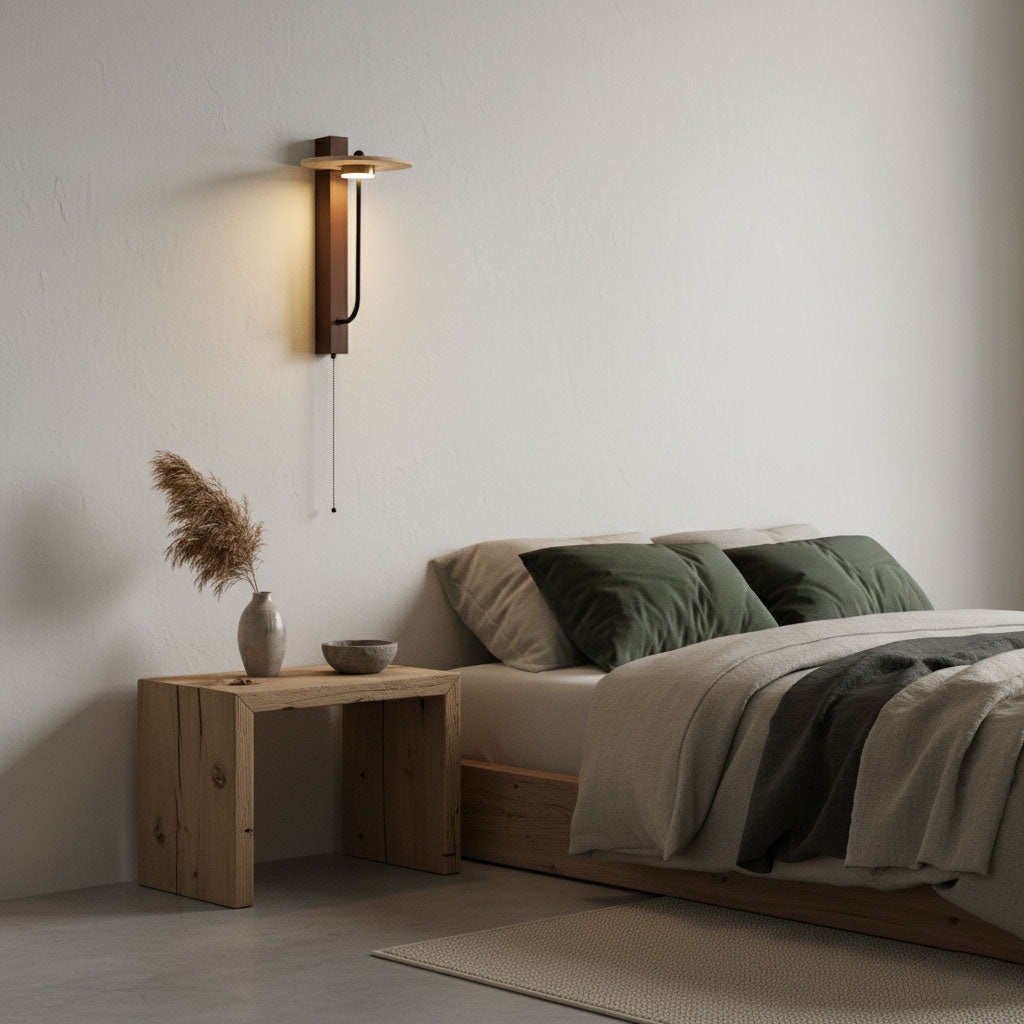 Applique murale moderne Winslow en Noyer bois et travertin jaune