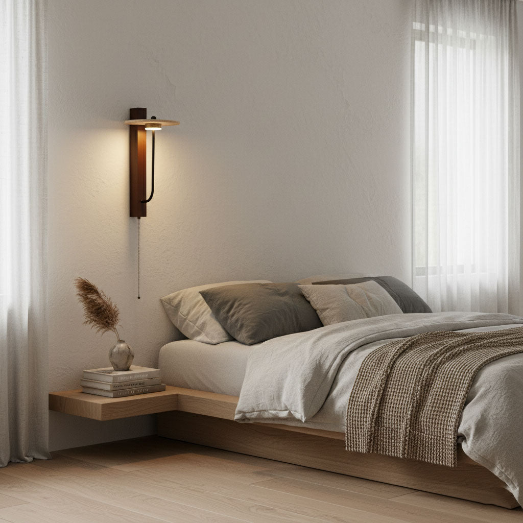 Applique murale moderne Winslow en Noyer bois et travertin jaune