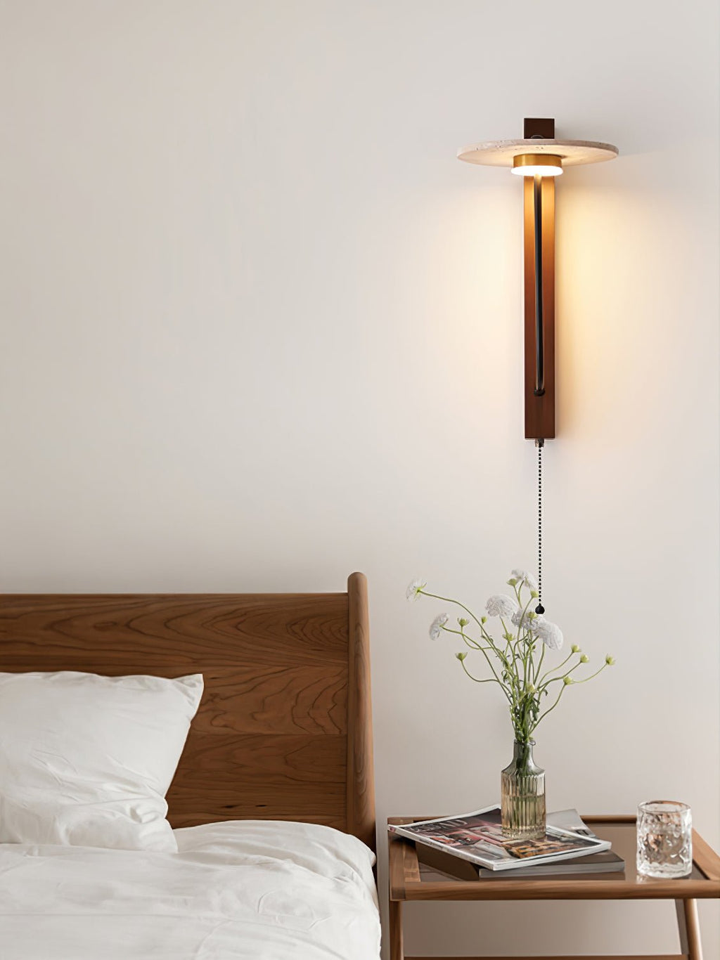 Applique murale moderne Winslow en Noyer bois et travertin jaune