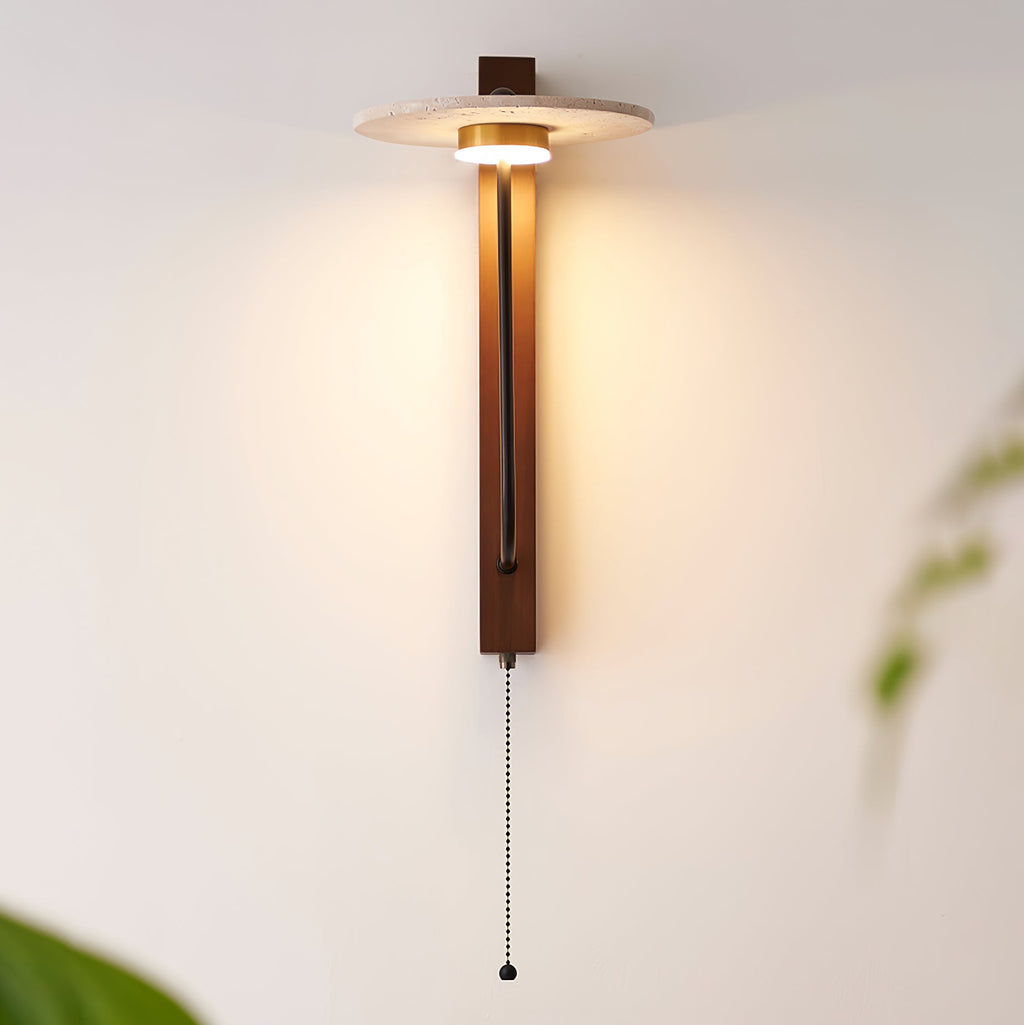 Applique murale moderne Winslow en Noyer bois et travertin jaune