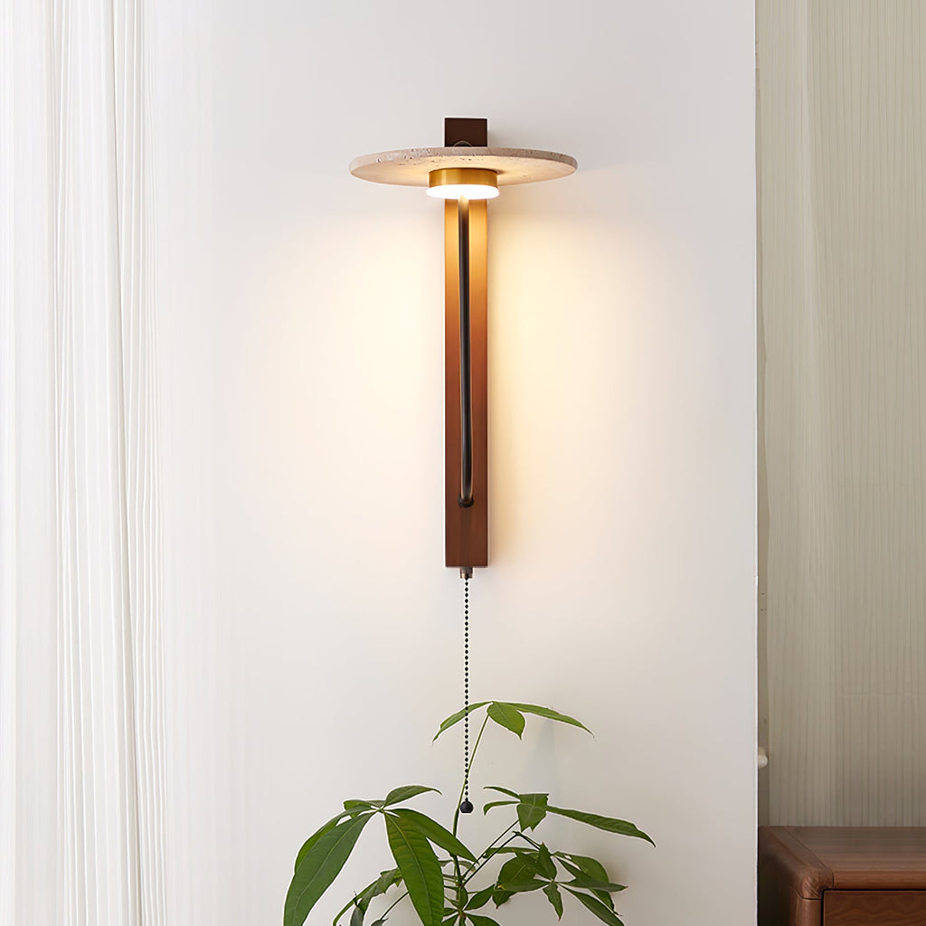 Applique murale moderne Winslow en Noyer bois et travertin jaune