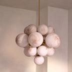 Lustre moderne Edvin en Albâtre Laiton et blanc