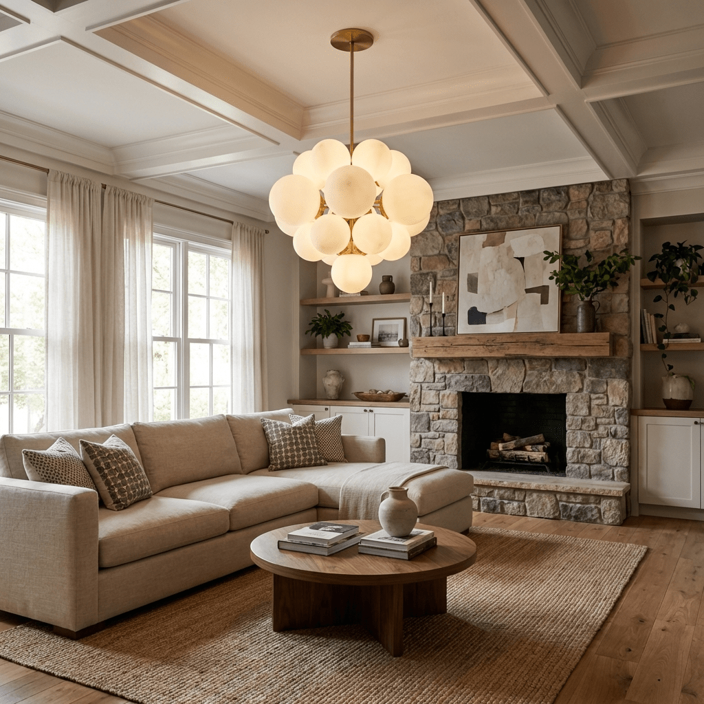 Lustre moderne Edvin en Albâtre Laiton et blanc