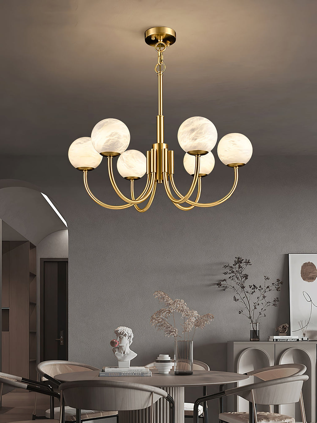 Lustre moderne Paal en Albâtre Laiton et blanc