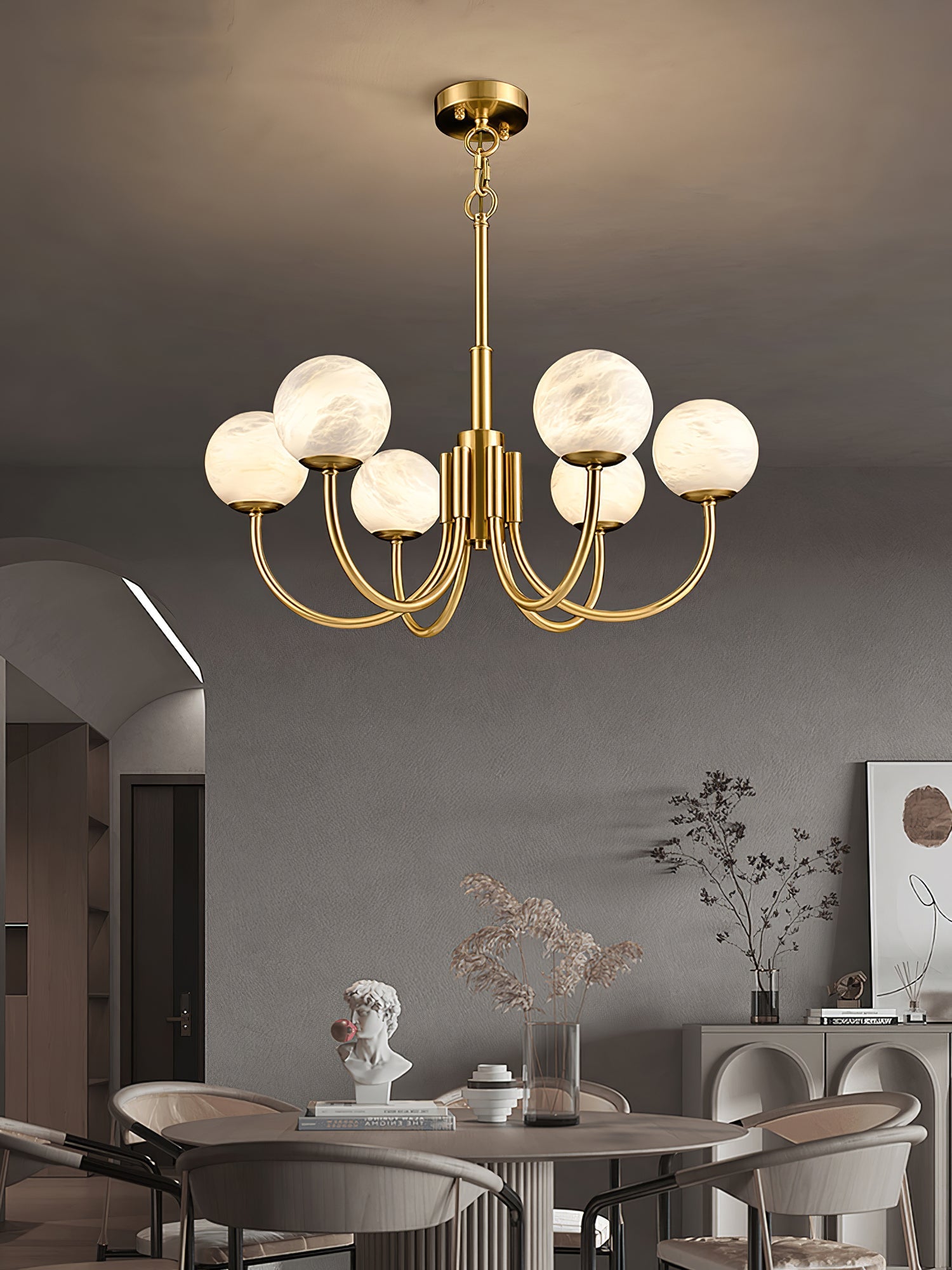 Lustre moderne Paal en Albâtre Laiton et blanc