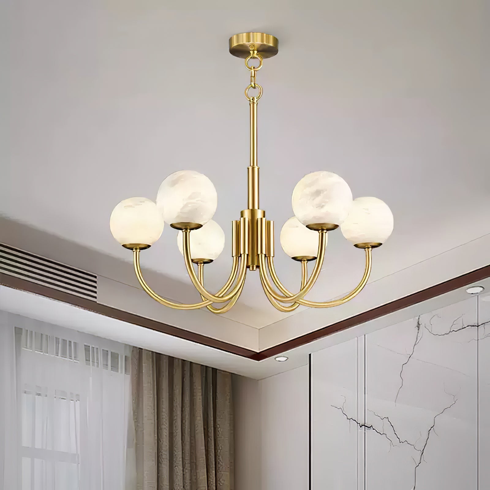 Lustre moderne Paal en Albâtre Laiton et blanc