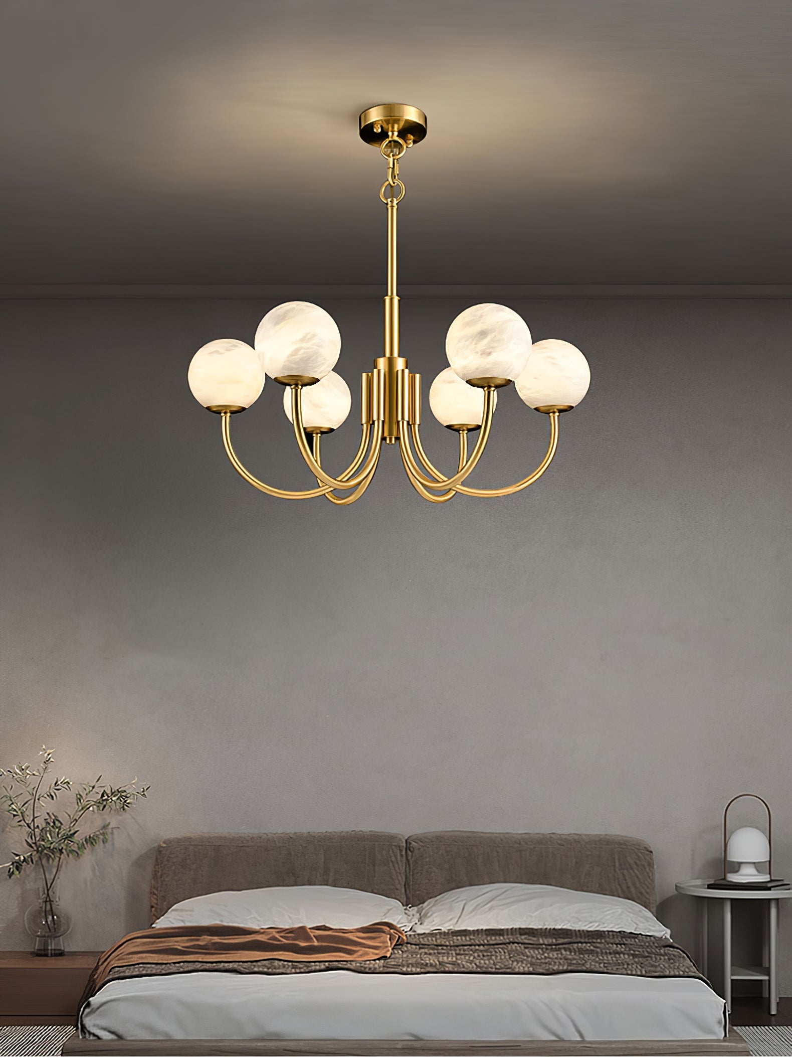 Lustre moderne Paal en Albâtre Laiton et blanc