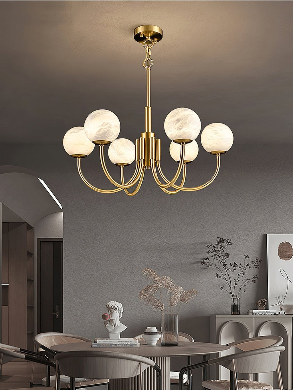 Lustre moderne Paal en Albâtre Laiton et blanc