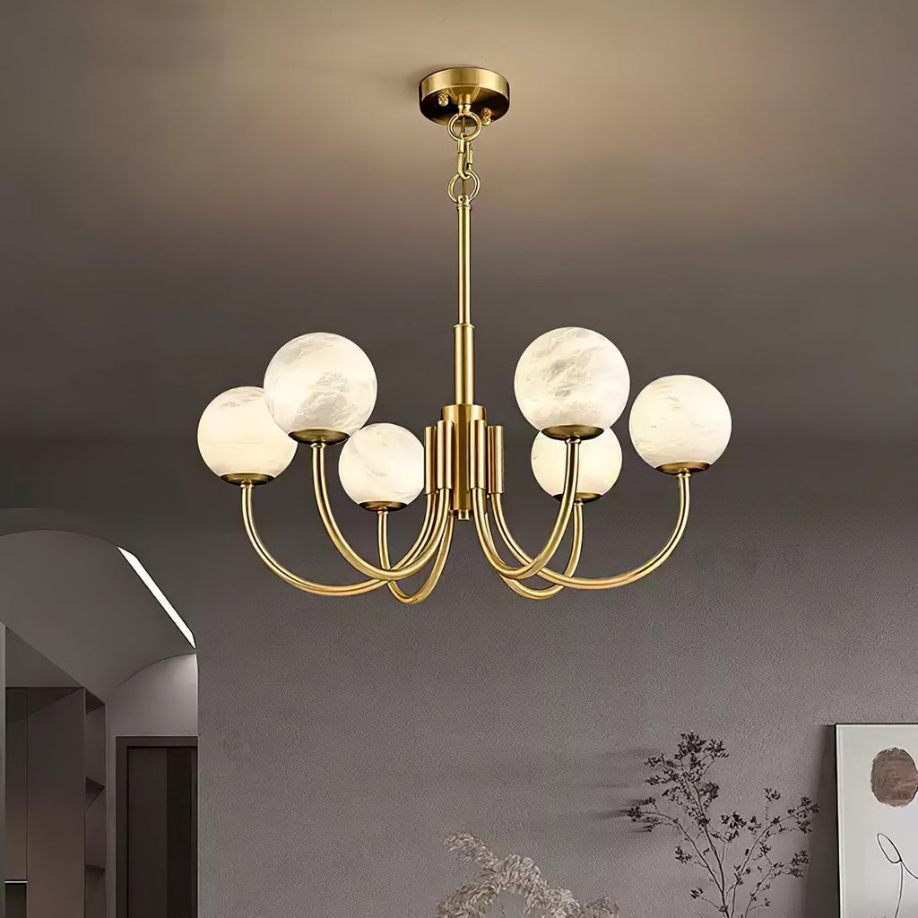 Lustre moderne Paal en Albâtre Laiton et blanc