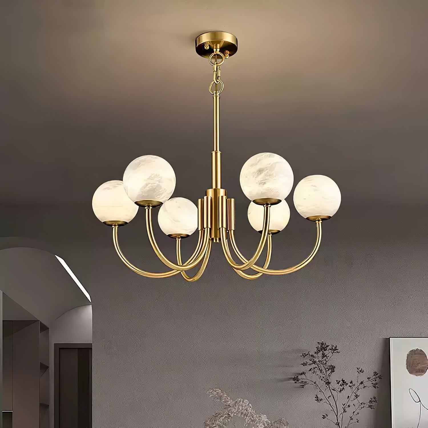 Lustre moderne Paal en Albâtre Laiton et blanc