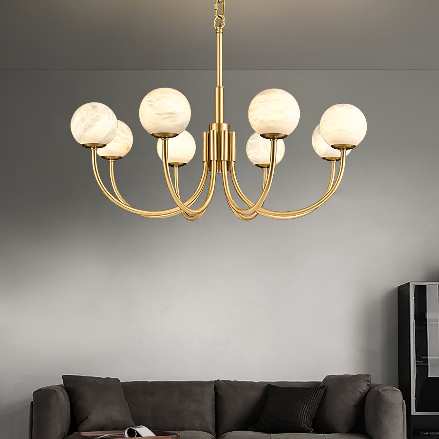 Lustre moderne Paal en Albâtre Laiton et blanc