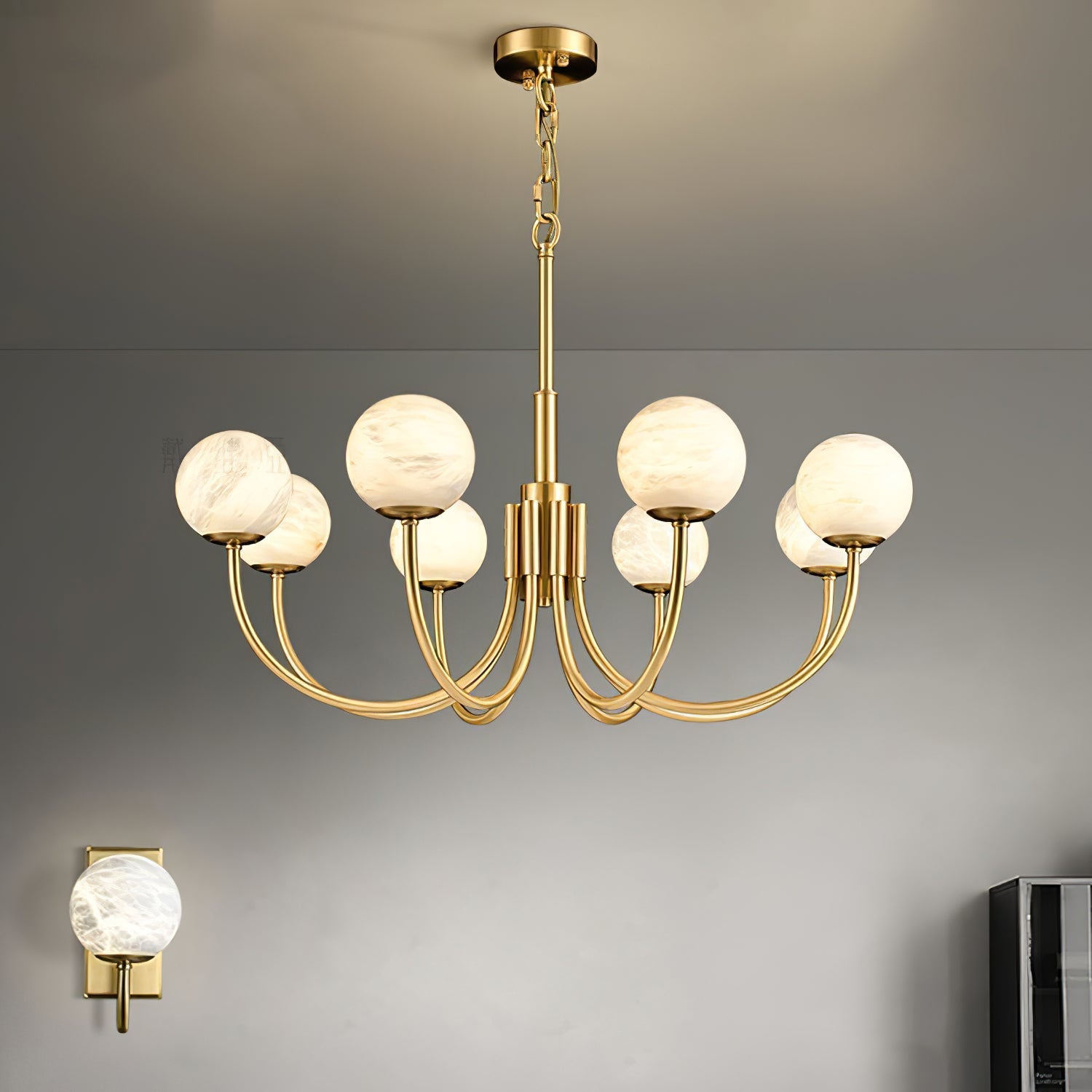 Lustre moderne Paal en Albâtre Laiton et blanc