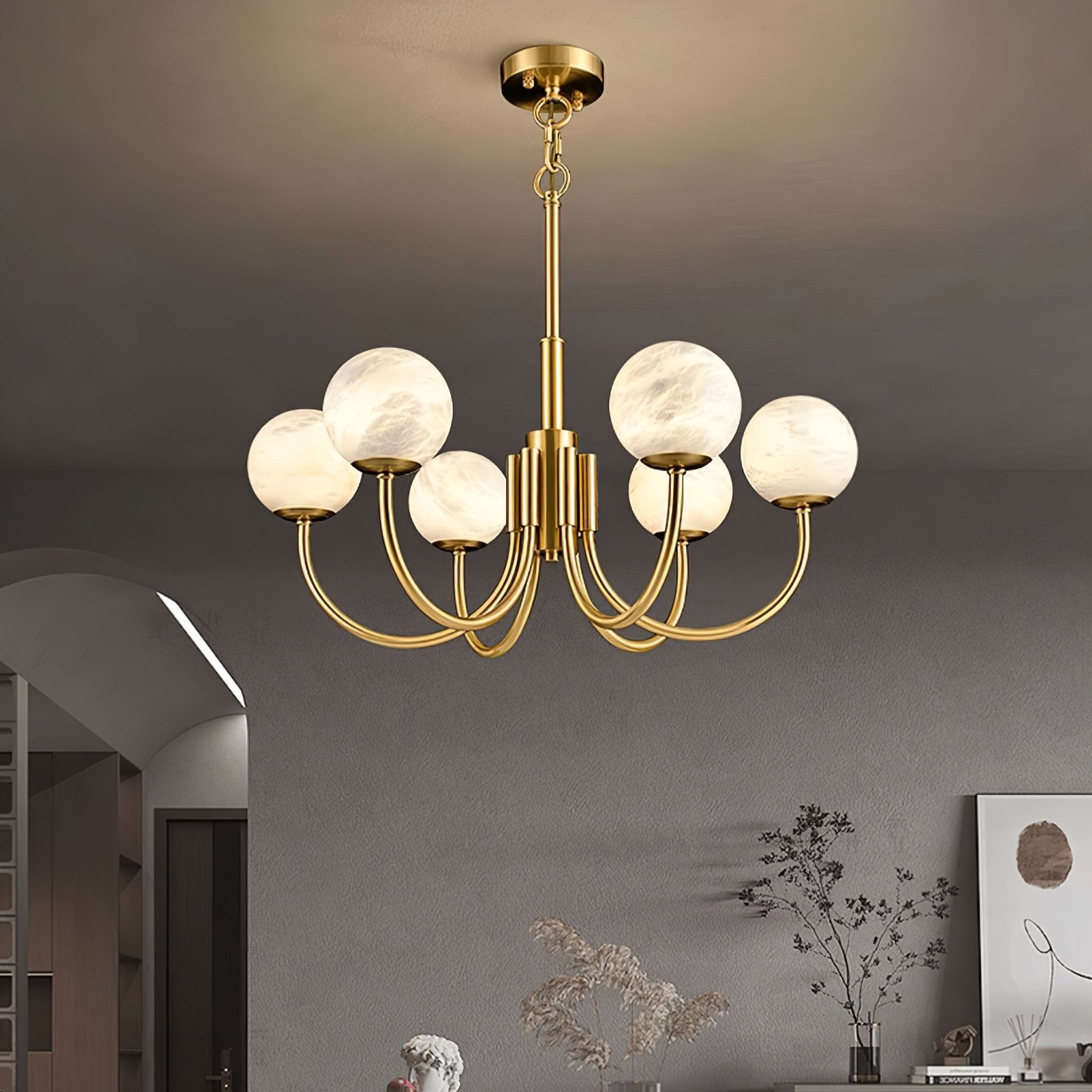 Lustre moderne Paal en Albâtre Laiton et blanc
