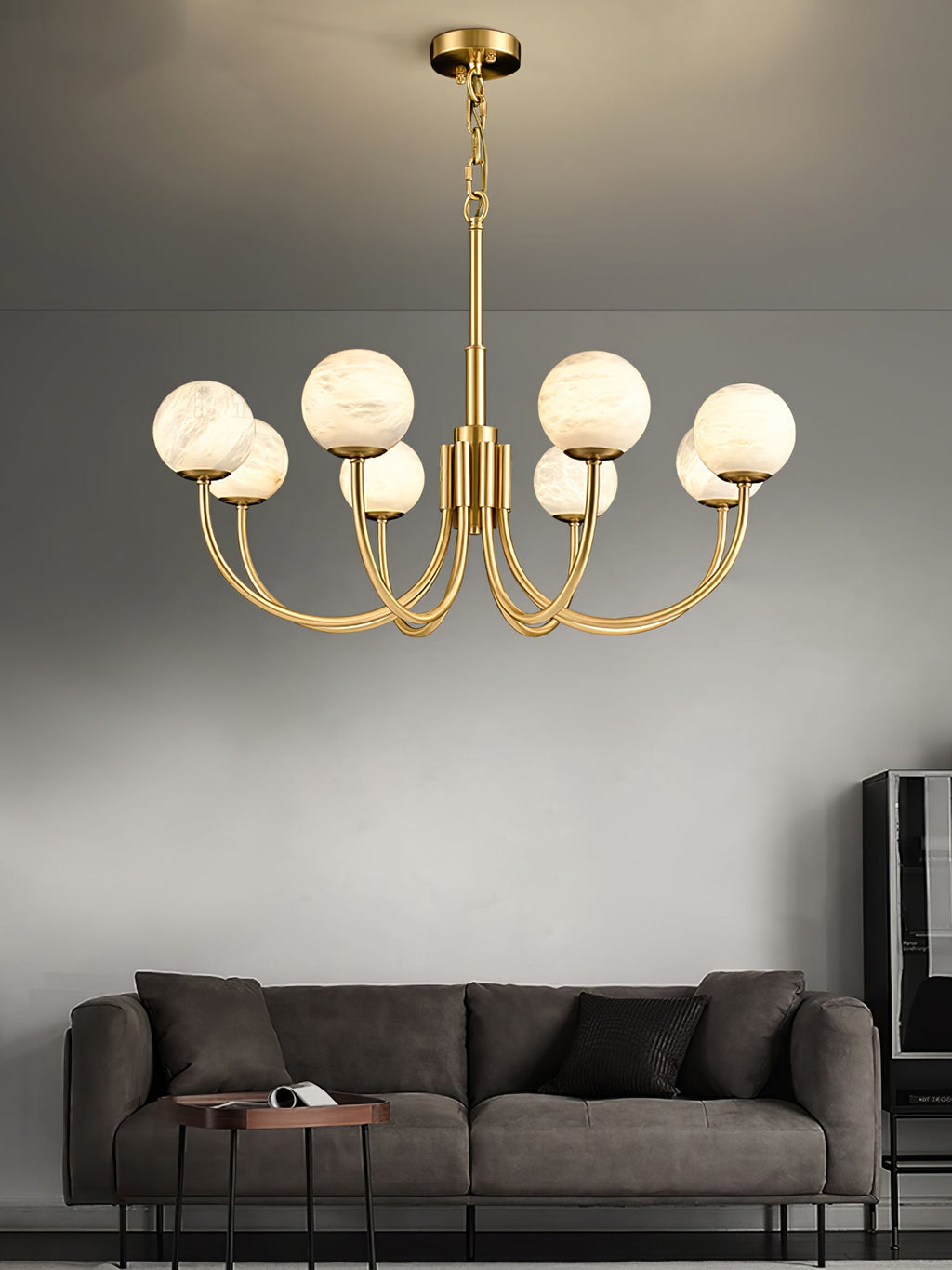Lustre moderne Paal en Albâtre Laiton et blanc