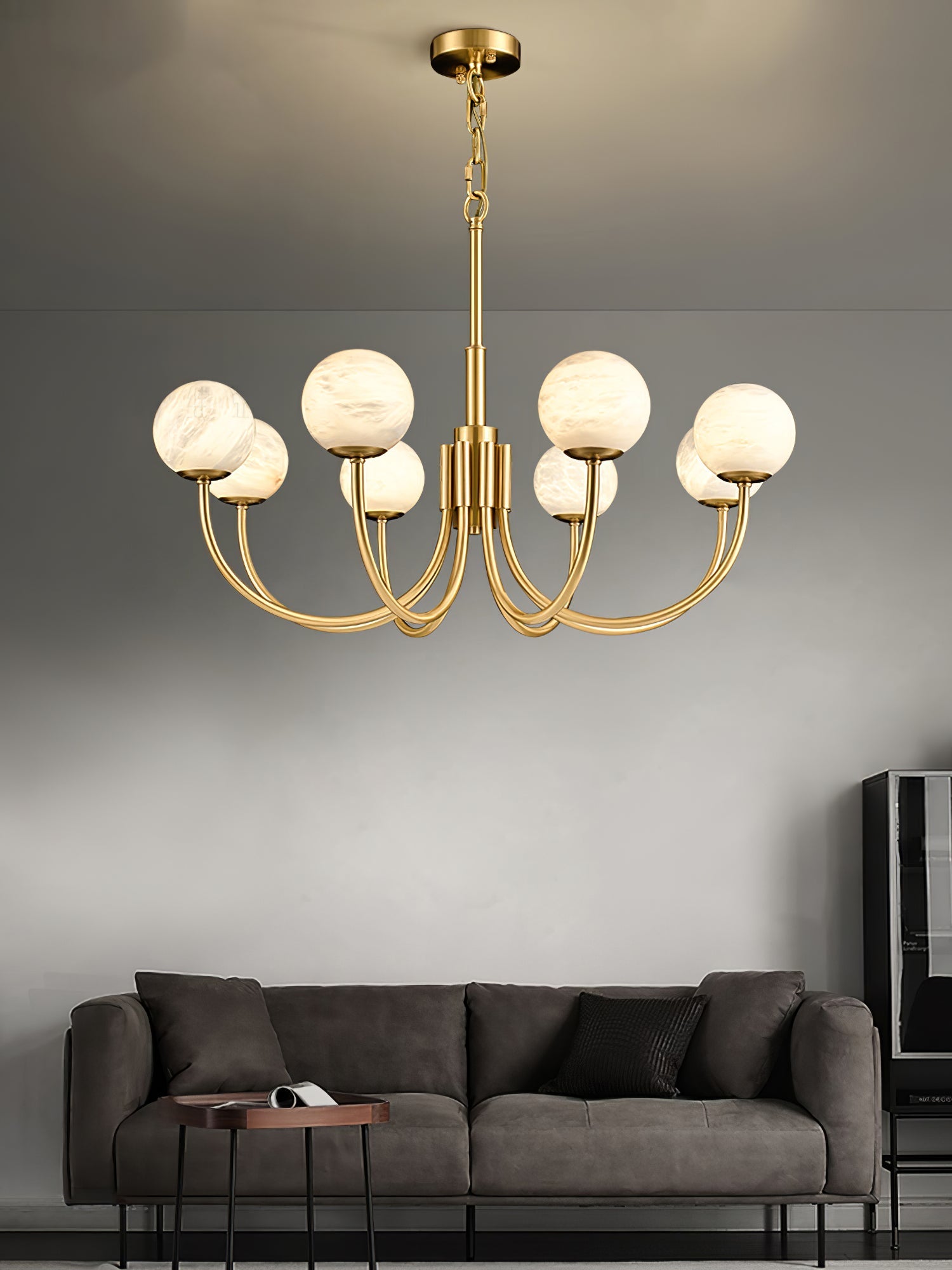 Lustre moderne Paal en Albâtre Laiton et blanc