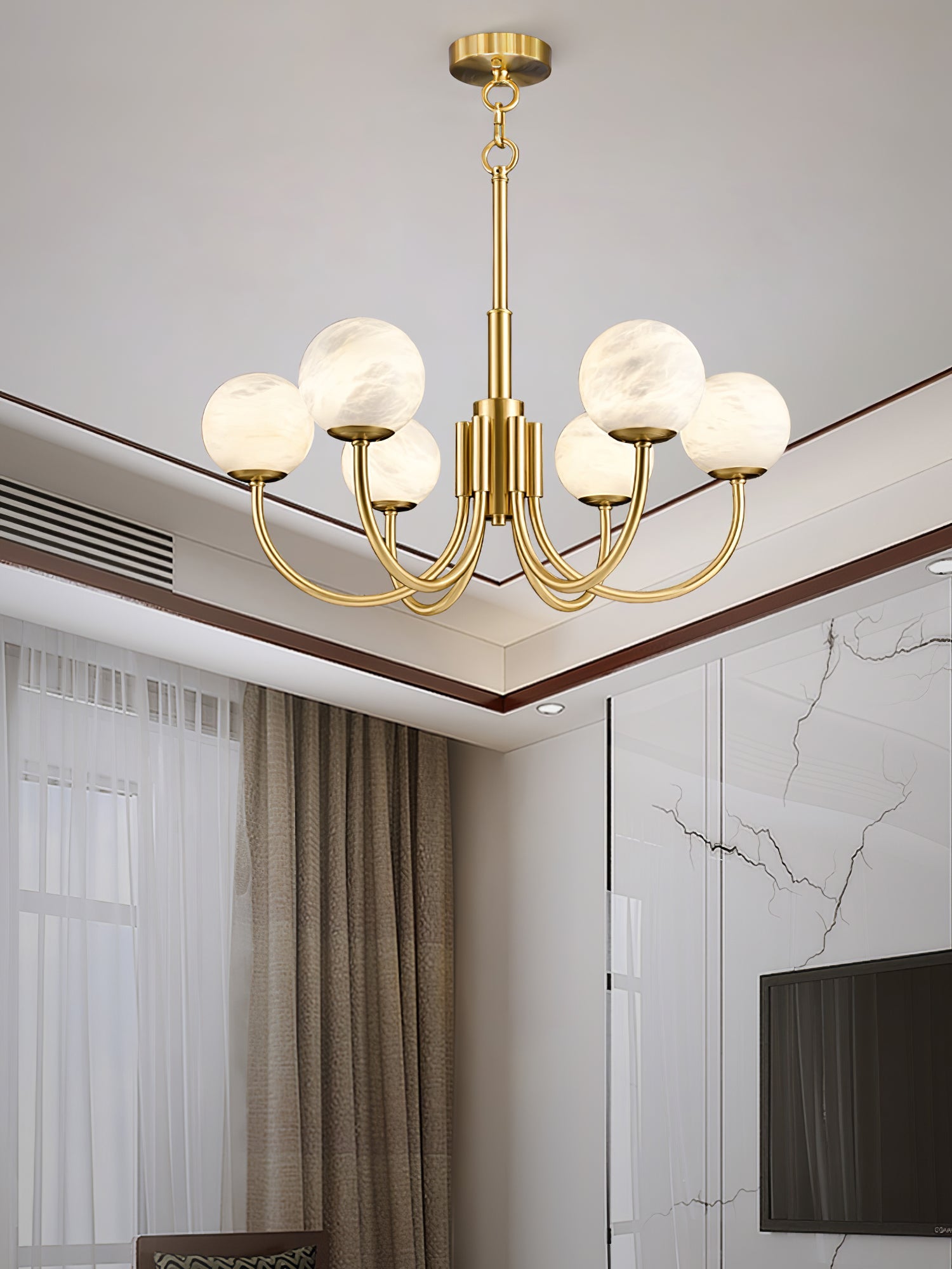 Lustre moderne Paal en Albâtre Laiton et blanc