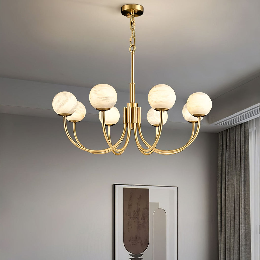 Lustre moderne Paal en Albâtre Laiton et blanc