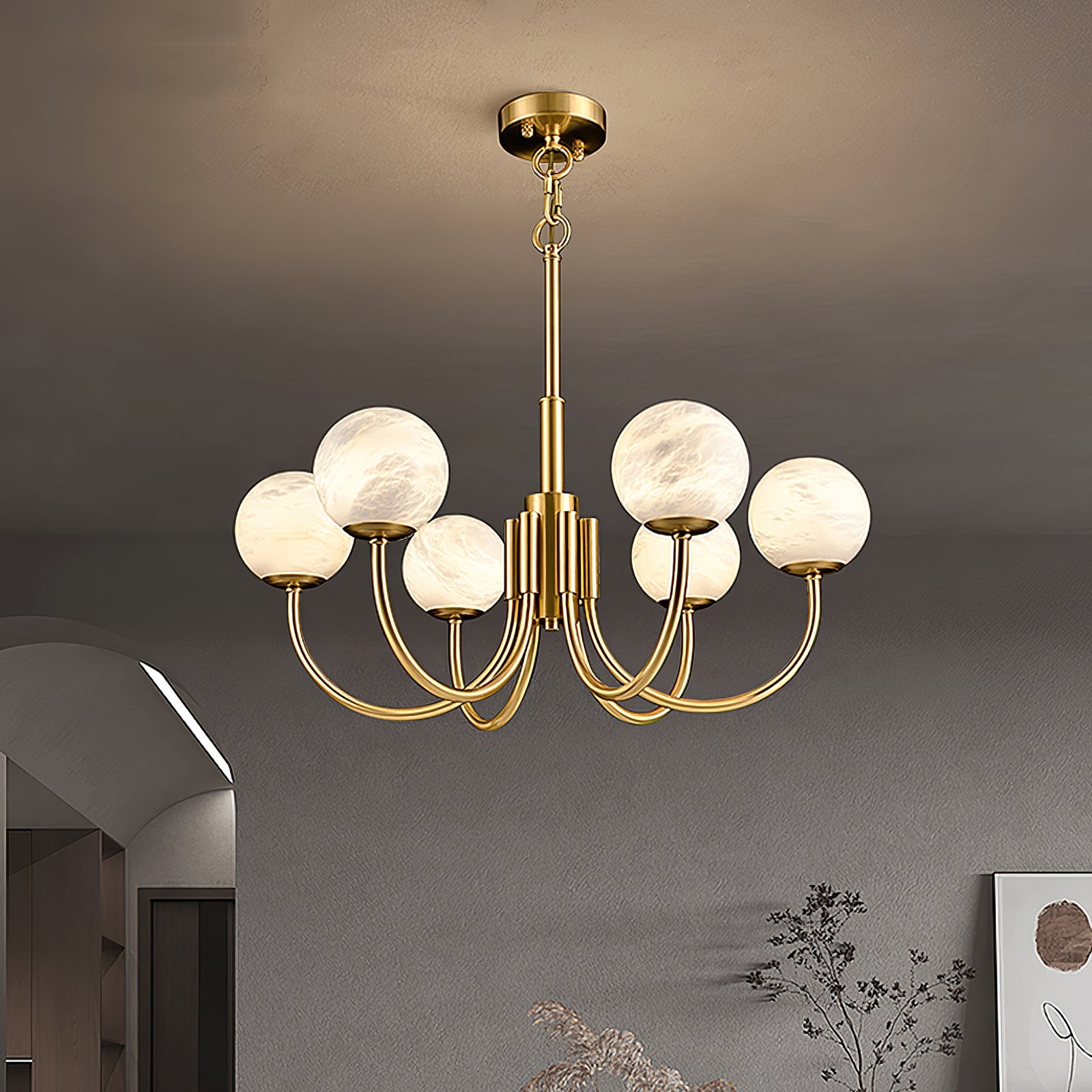 Lustre moderne Paal en Albâtre Laiton et blanc