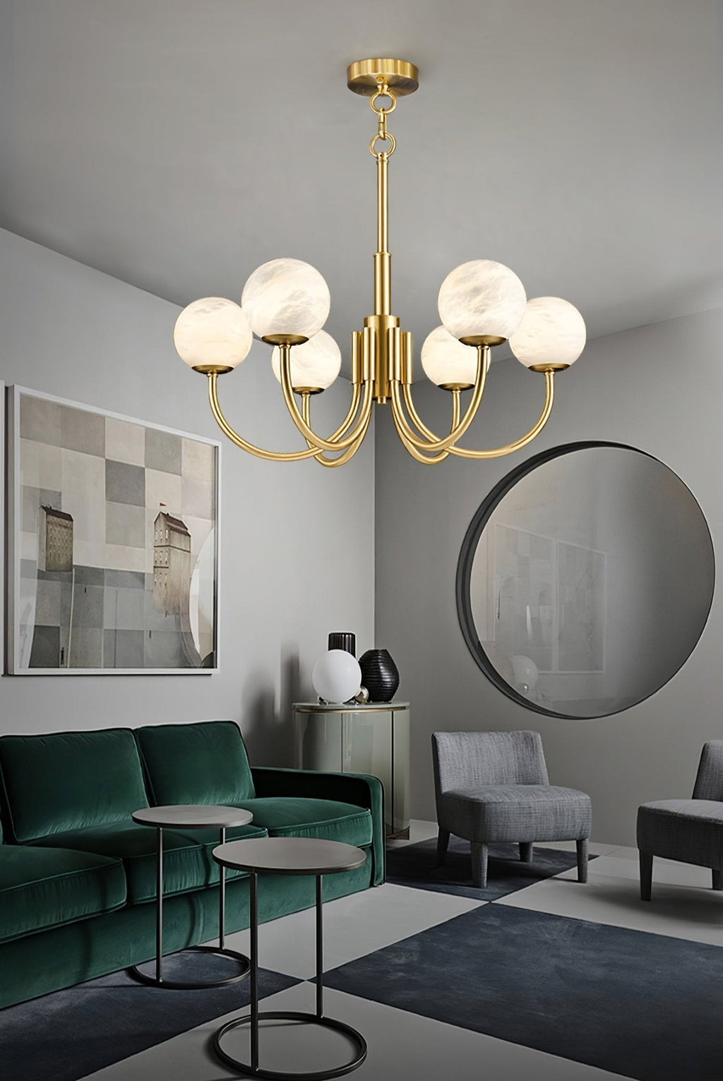 Lustre moderne Paal en Albâtre Laiton et blanc