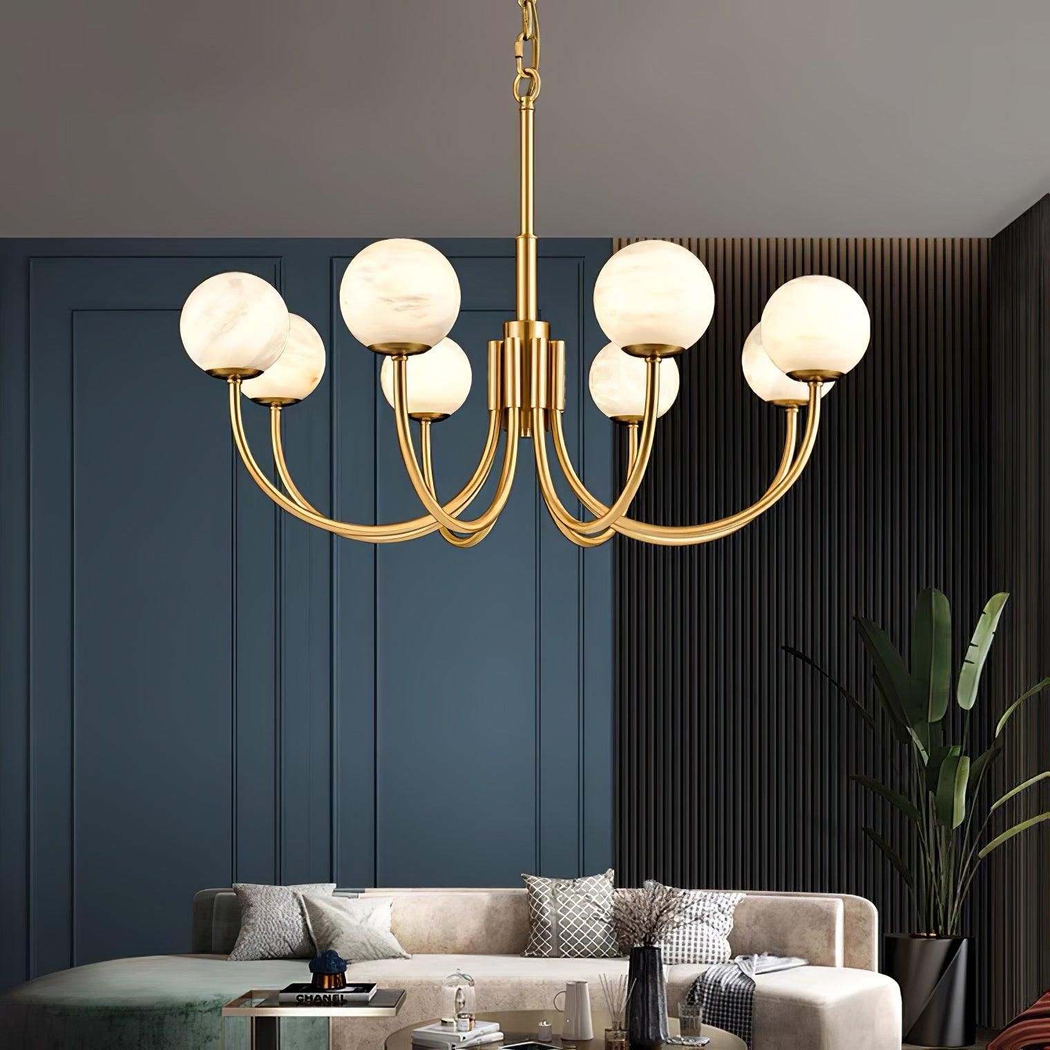 Lustre moderne Paal en Albâtre Laiton et blanc