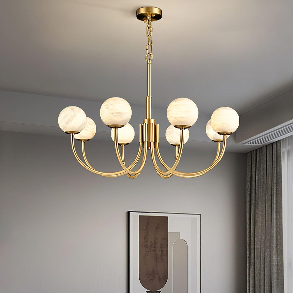 Lustre moderne Paal en Albâtre Laiton et blanc