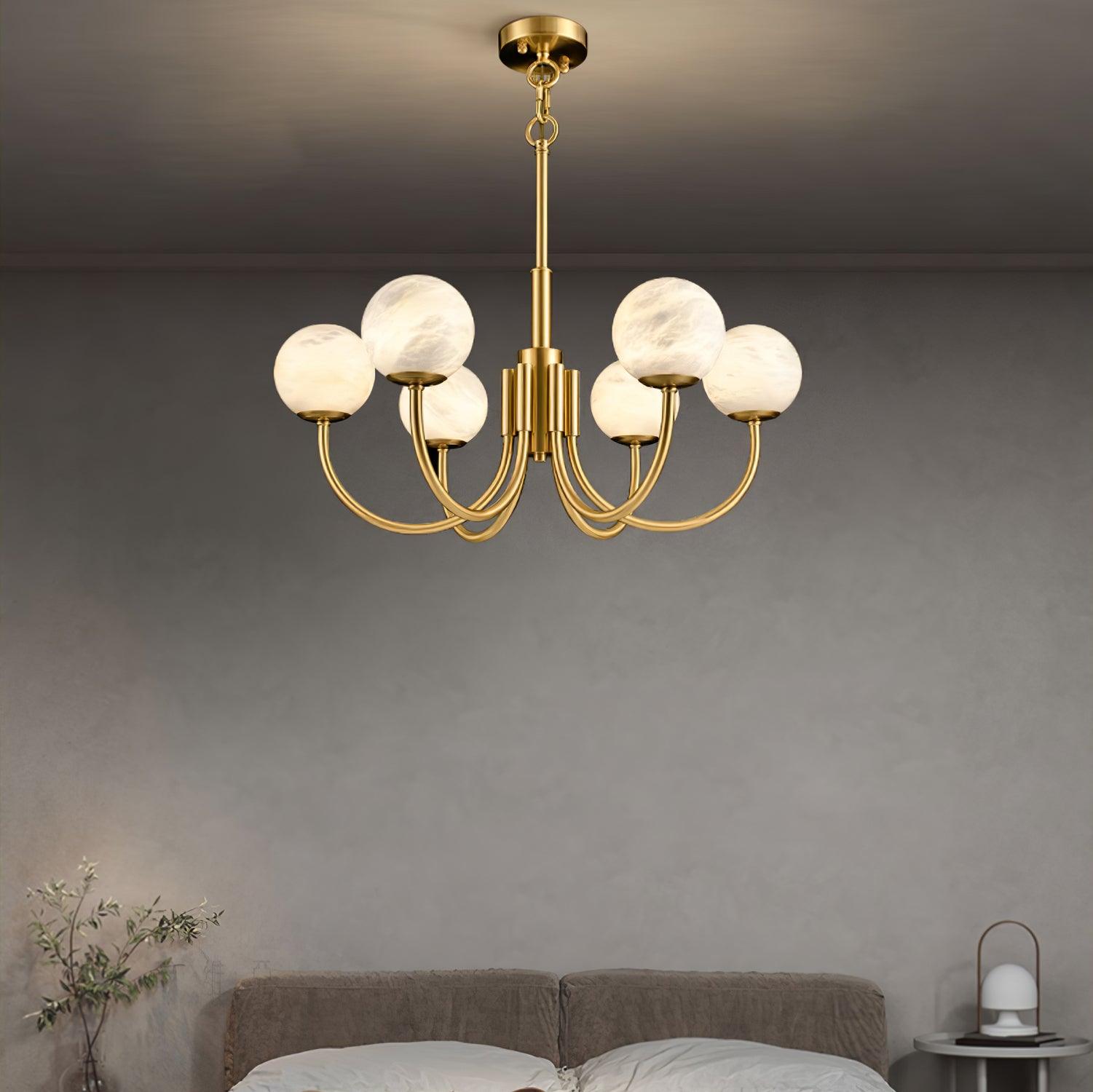 Lustre moderne Paal en Albâtre Laiton et blanc