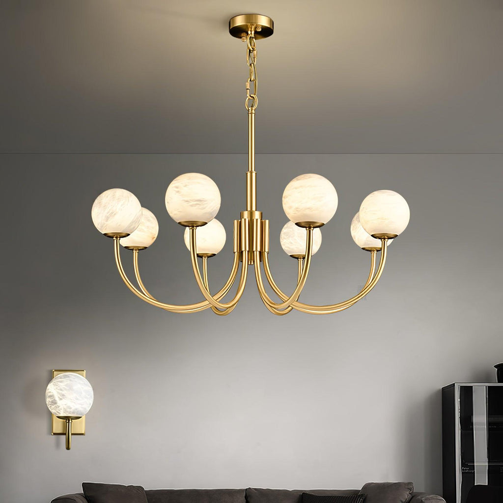 Lustre moderne Paal en Albâtre Laiton et blanc