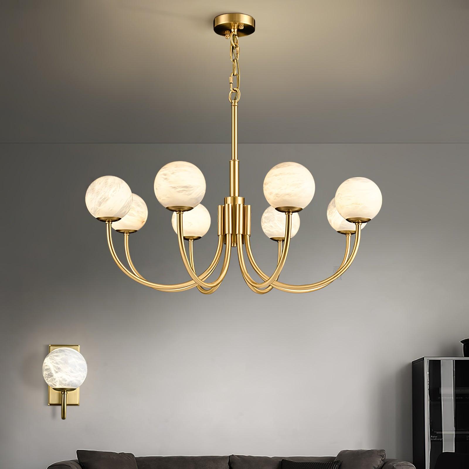 Lustre moderne Paal en Albâtre Laiton et blanc