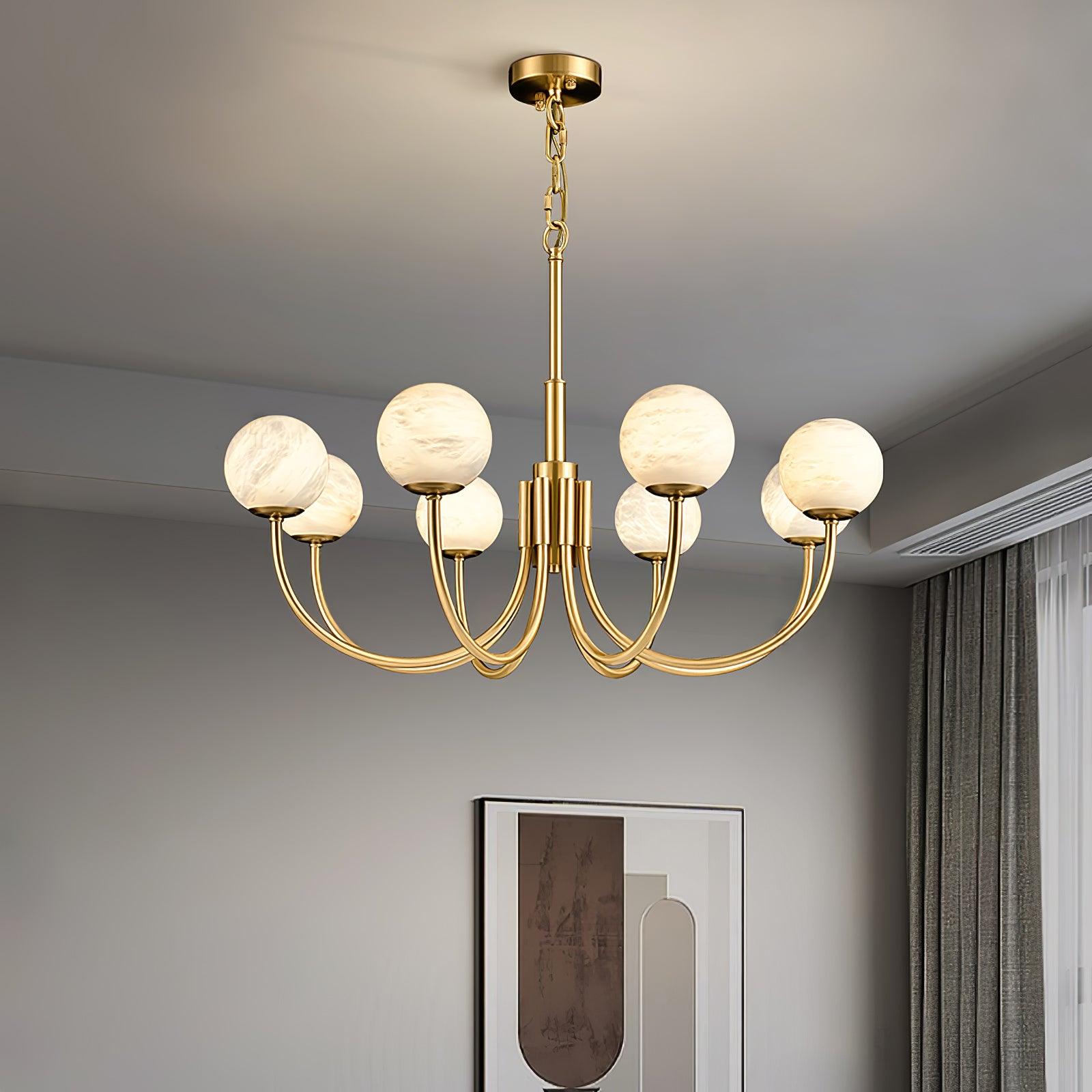 Lustre moderne Paal en Albâtre Laiton et blanc