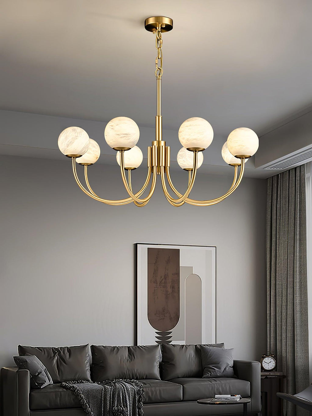 Lustre moderne Paal en Albâtre Laiton et blanc