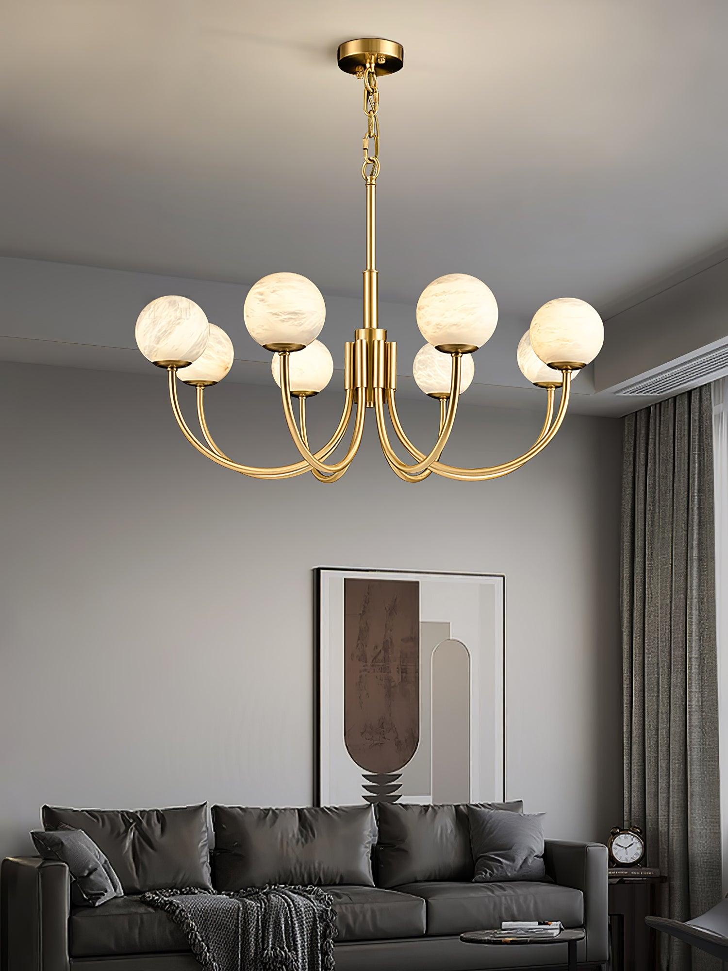 Lustre moderne Paal en Albâtre Laiton et blanc