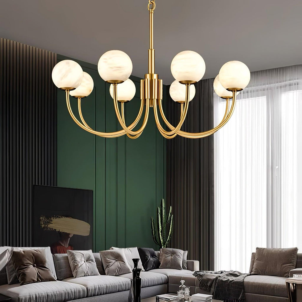 Lustre moderne Paal en Albâtre Laiton et blanc