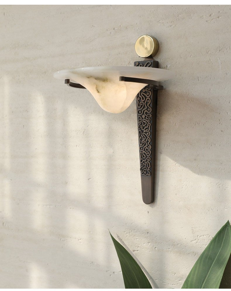 Applique murale moderne Flosi en Albâtre Bronze et blanc