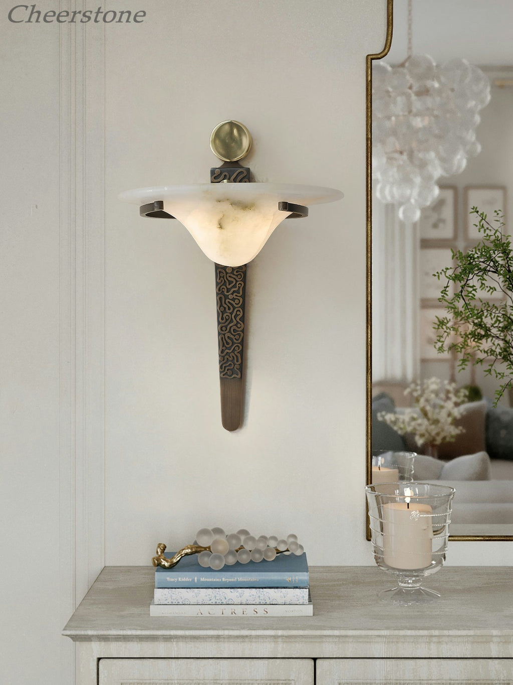Applique murale moderne Flosi en Albâtre Bronze et blanc