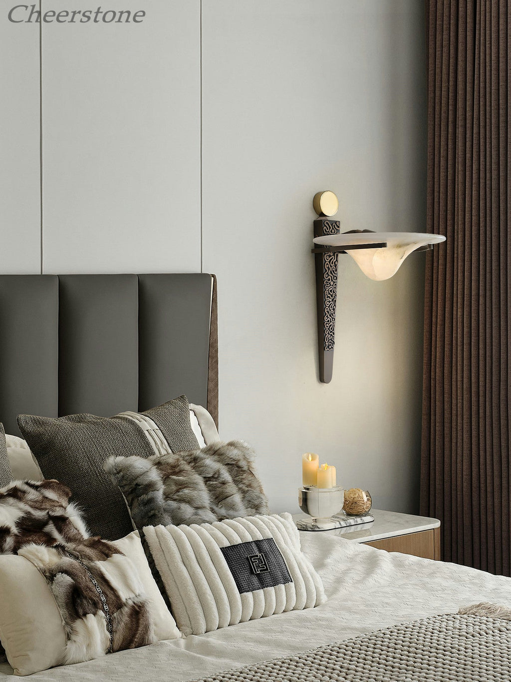 Applique murale moderne Flosi en Albâtre Bronze et blanc